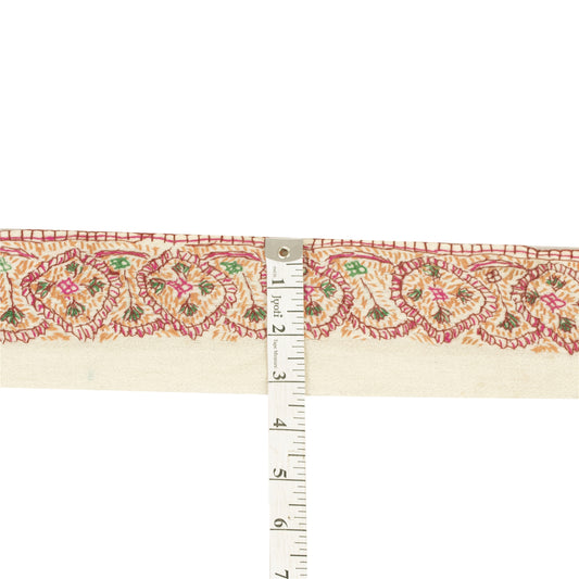 Sanskriti Vintage Sari Border Hand Embroidered Suzani Cotton 1 YD Trim 3.2W Lace