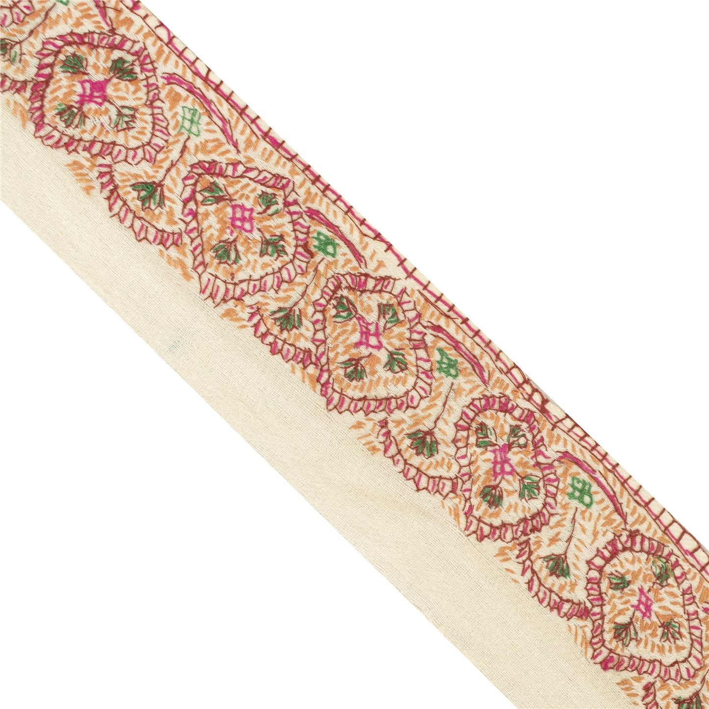 Sanskriti Vintage Sari Border Hand Embroidered Suzani Cotton 1 YD Trim 3.2W Lace
