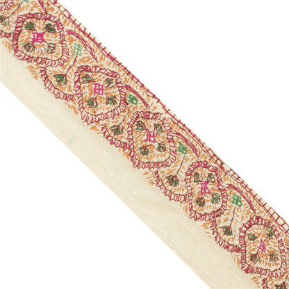 Sanskriti Vintage Sari Border Hand Embroidered Suzani Cotton 1 YD Trim 3.2W Lace