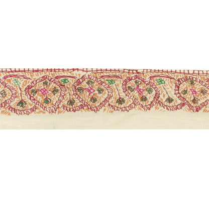 Sanskriti Vintage Sari Border Hand Embroidered Suzani Cotton 1 YD Trim 3.2W Lace