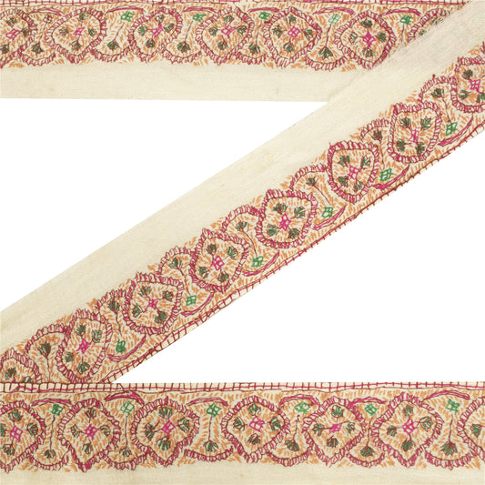 Sanskriti Vintage Sari Border Hand Embroidered Suzani Cotton 1 YD Trim 3.2W Lace