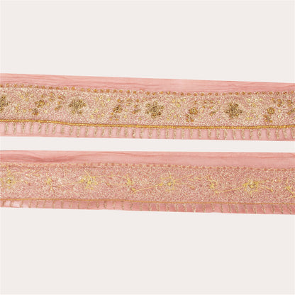 Sanskriti Vintage Craft Trims 1YD Saree/Sari Border Peach Hand Beaded Zari Lace