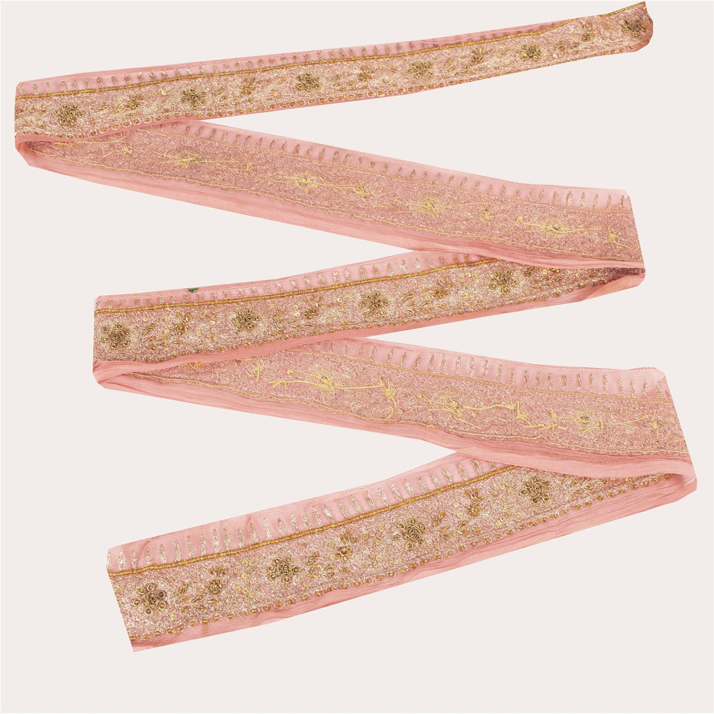 Sanskriti Vintage Craft Trims 1YD Saree/Sari Border Peach Hand Beaded Zari Lace