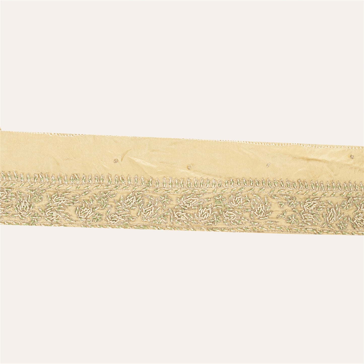Sanskriti Vintage Sari Border Hand Embroidered Zari Zardozi 1YD Trim Golden Lace