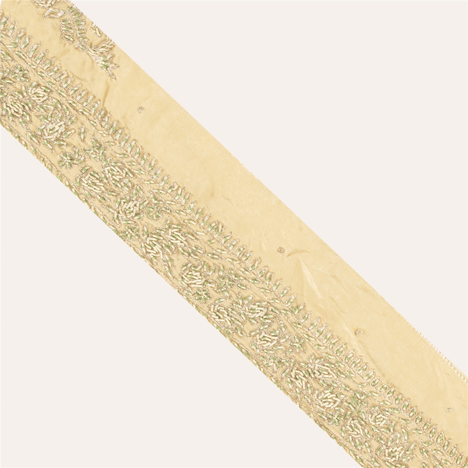 Sanskriti Vintage Sari Border Hand Embroidered Zari Zardozi 1YD Trim Golden Lace