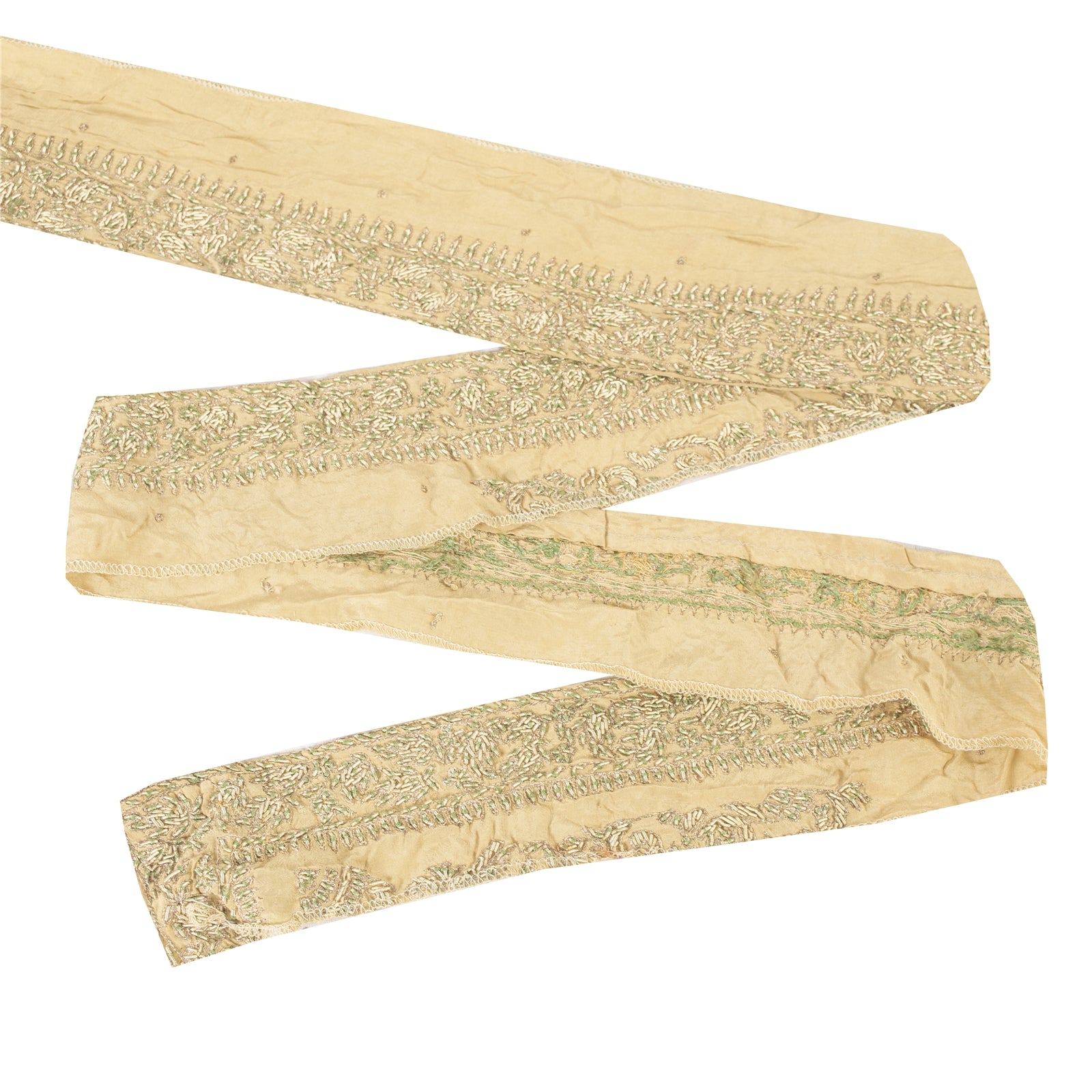Sanskriti Vintage Sari Border Hand Embroidered Zari Zardozi 1YD Trim Golden Lace