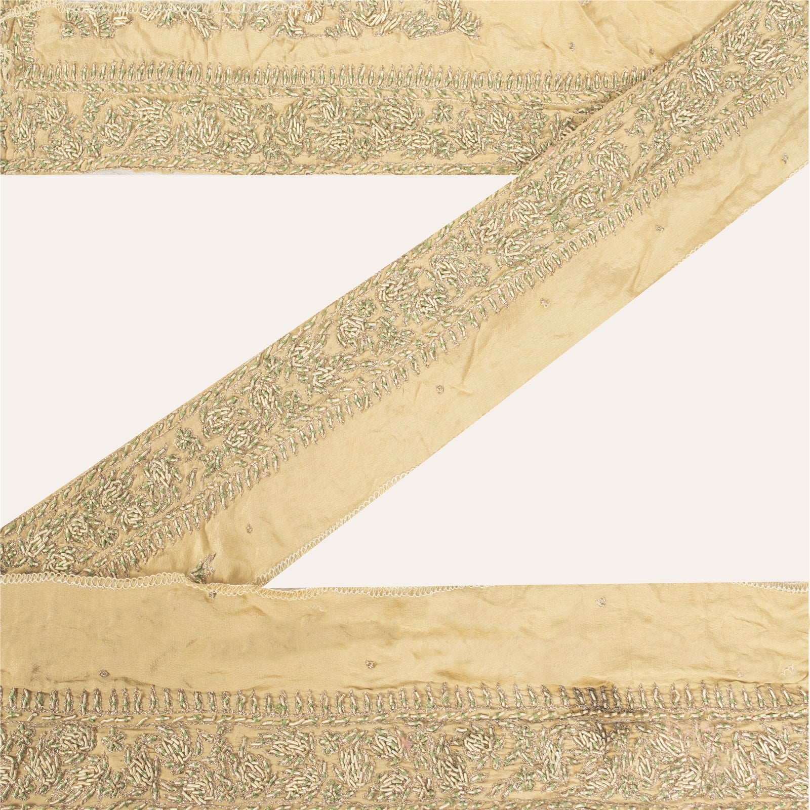 Sanskriti Vintage Sari Border Hand Embroidered Zari Zardozi 1YD Trim Golden Lace