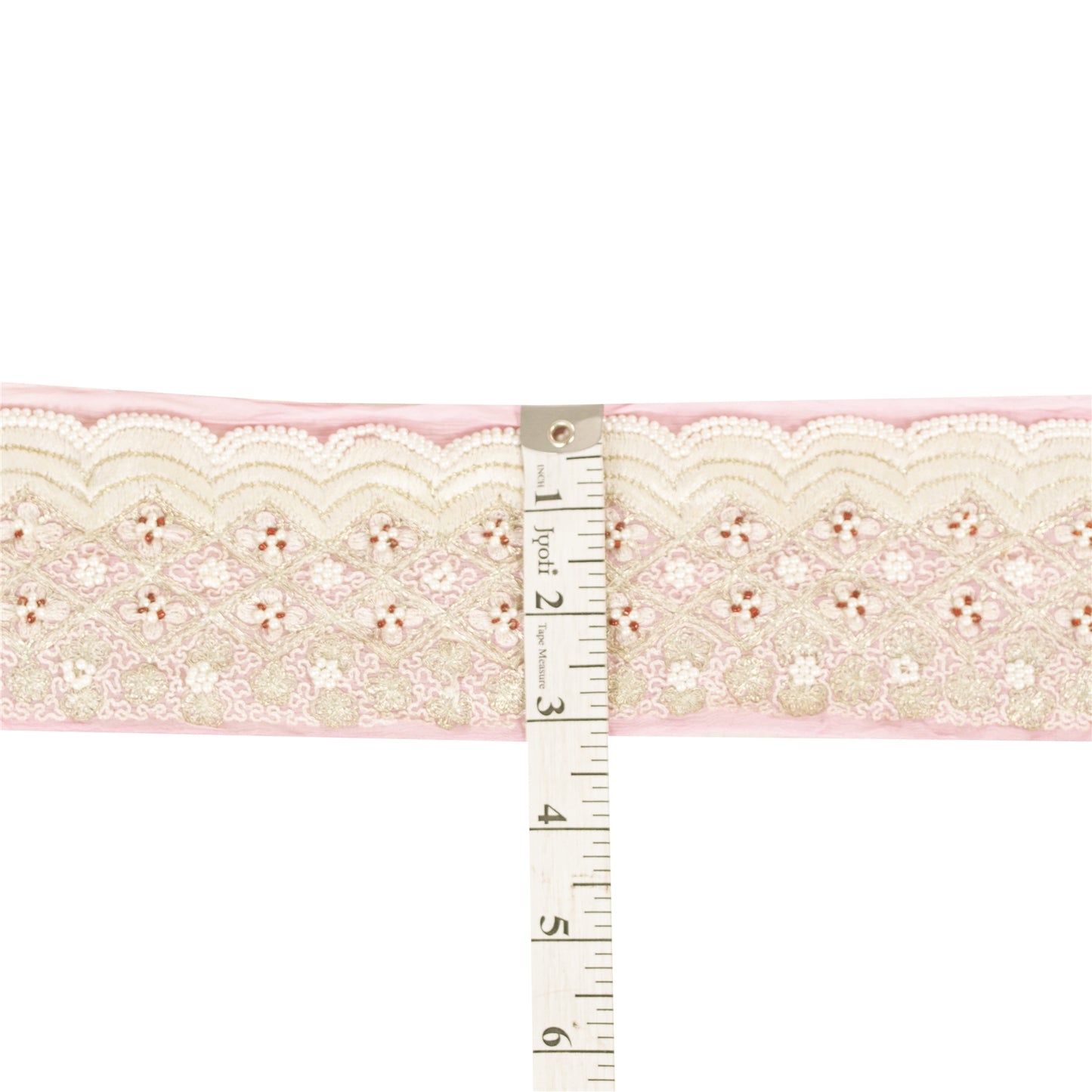 Sanskriti Vintage Sari Border Hand Beaded Pure Chiffon 1 YD Trim Pink Lace
