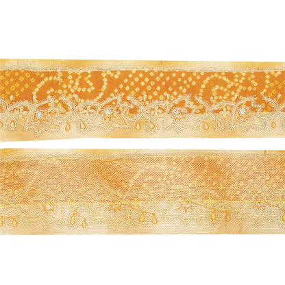 Sanskriti Vintage Sari Border Yellow Hand Beaded Zari Zardozi 1YD Trim Blue Lace