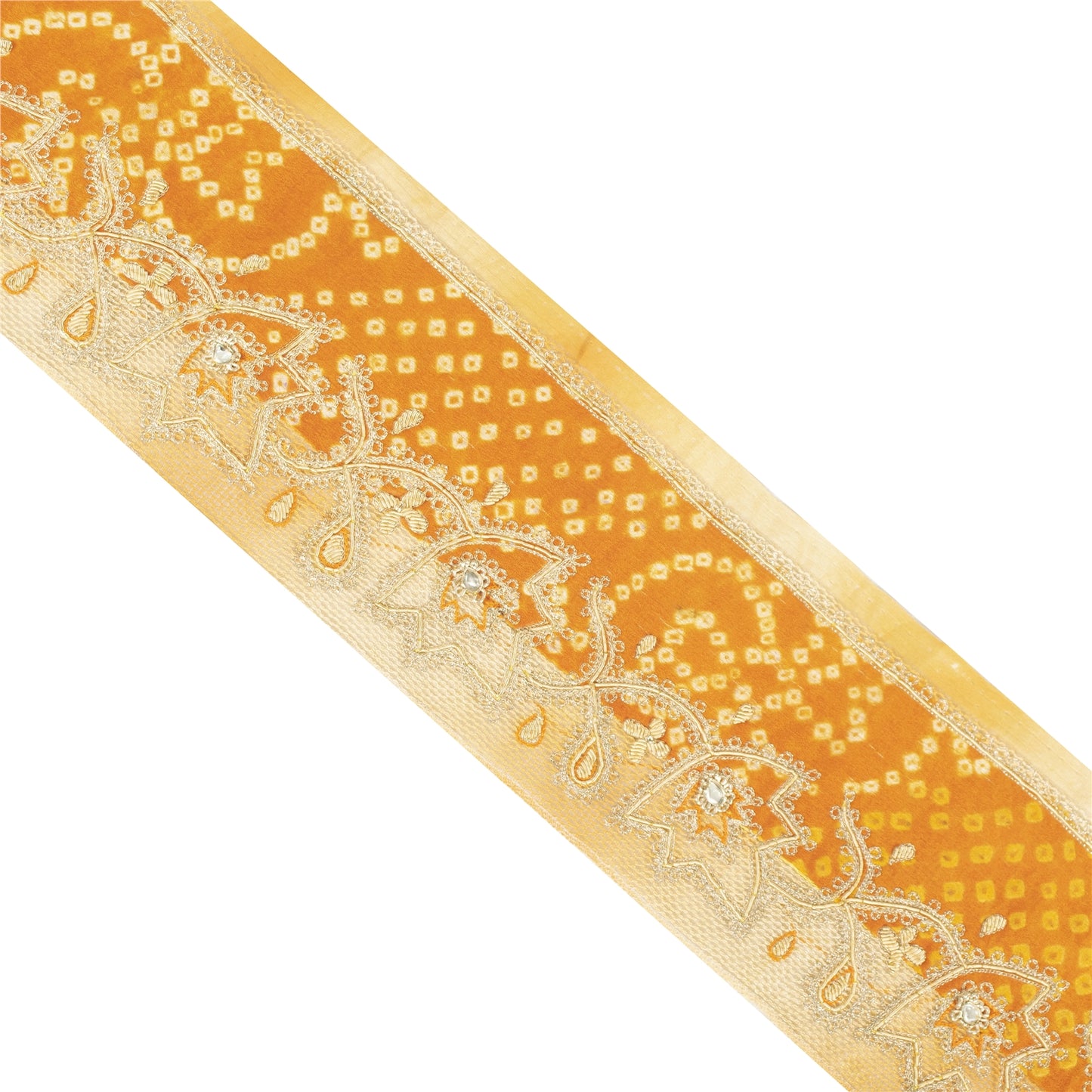 Sanskriti Vintage Sari Border Yellow Hand Beaded Zari Zardozi 1YD Trim Blue Lace