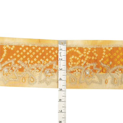 Sanskriti Vintage Sari Border Yellow Hand Beaded Zari Zardozi 1YD Trim Blue Lace