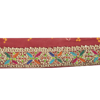 Sanskriti Vintage Sari Border Hand Beaded Rhinestone Red 1 YD Trim 3.2W Lace