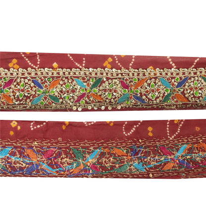 Sanskriti Vintage Sari Border Hand Beaded Rhinestone Red 1 YD Trim 3.2W Lace