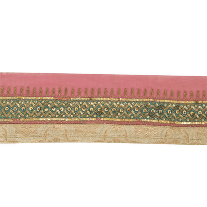 Sanskriti Vintage Sari Border Hand Beaded 1 YD Trim Georgette Pink Lace Ribbon