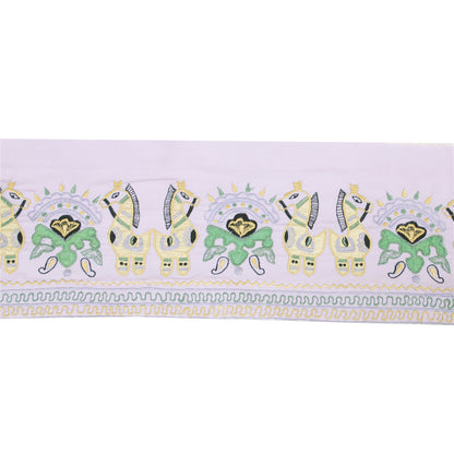 Sanskriti Vintage Sari Border Embroidered Peacock Patch Work 1YD Trim Lilac Lace