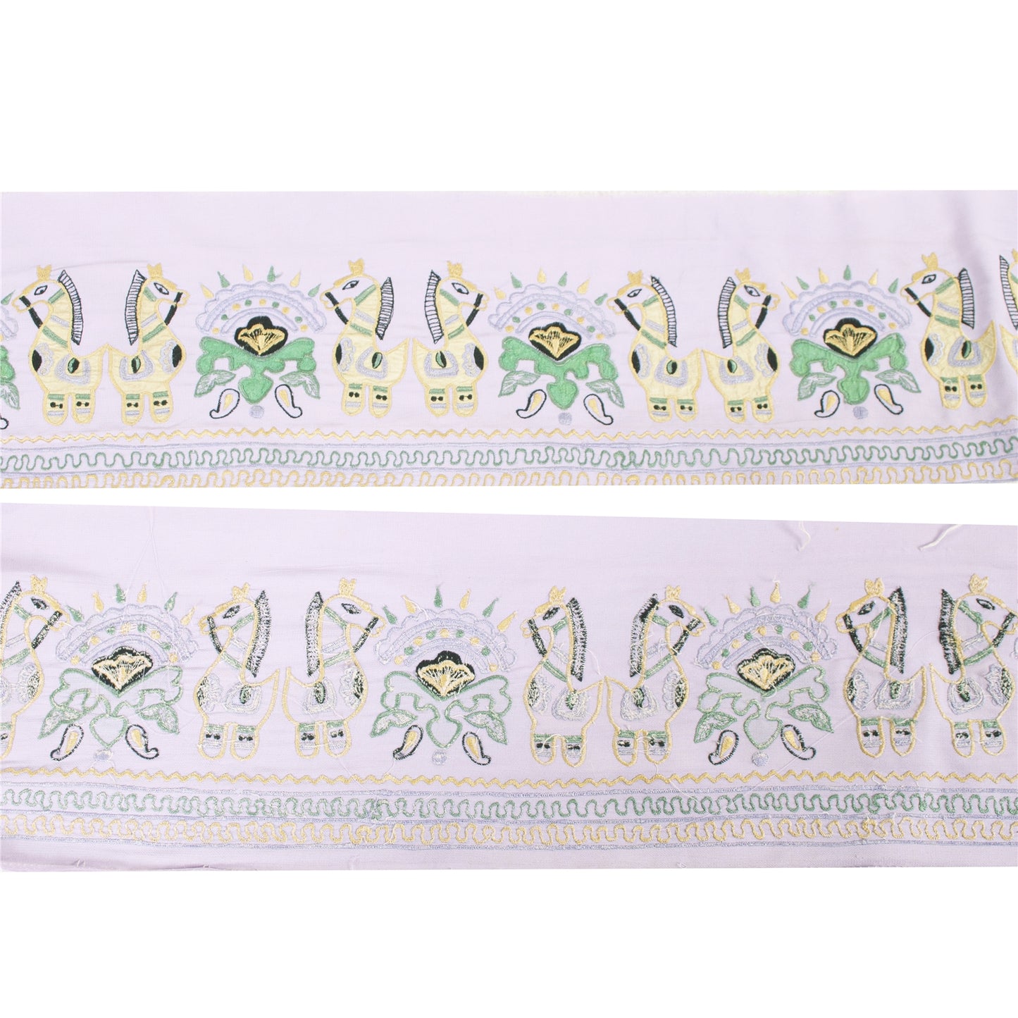 Sanskriti Vintage Sari Border Embroidered Peacock Patch Work 1YD Trim Lilac Lace