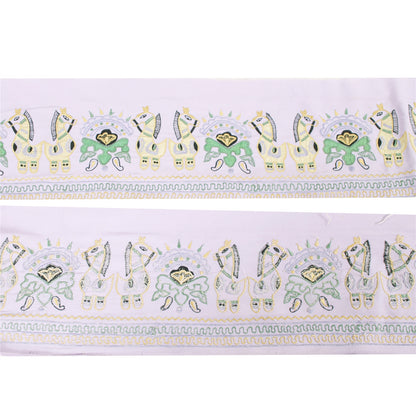 Sanskriti Vintage Sari Border Embroidered Peacock Patch Work 1YD Trim Lilac Lace