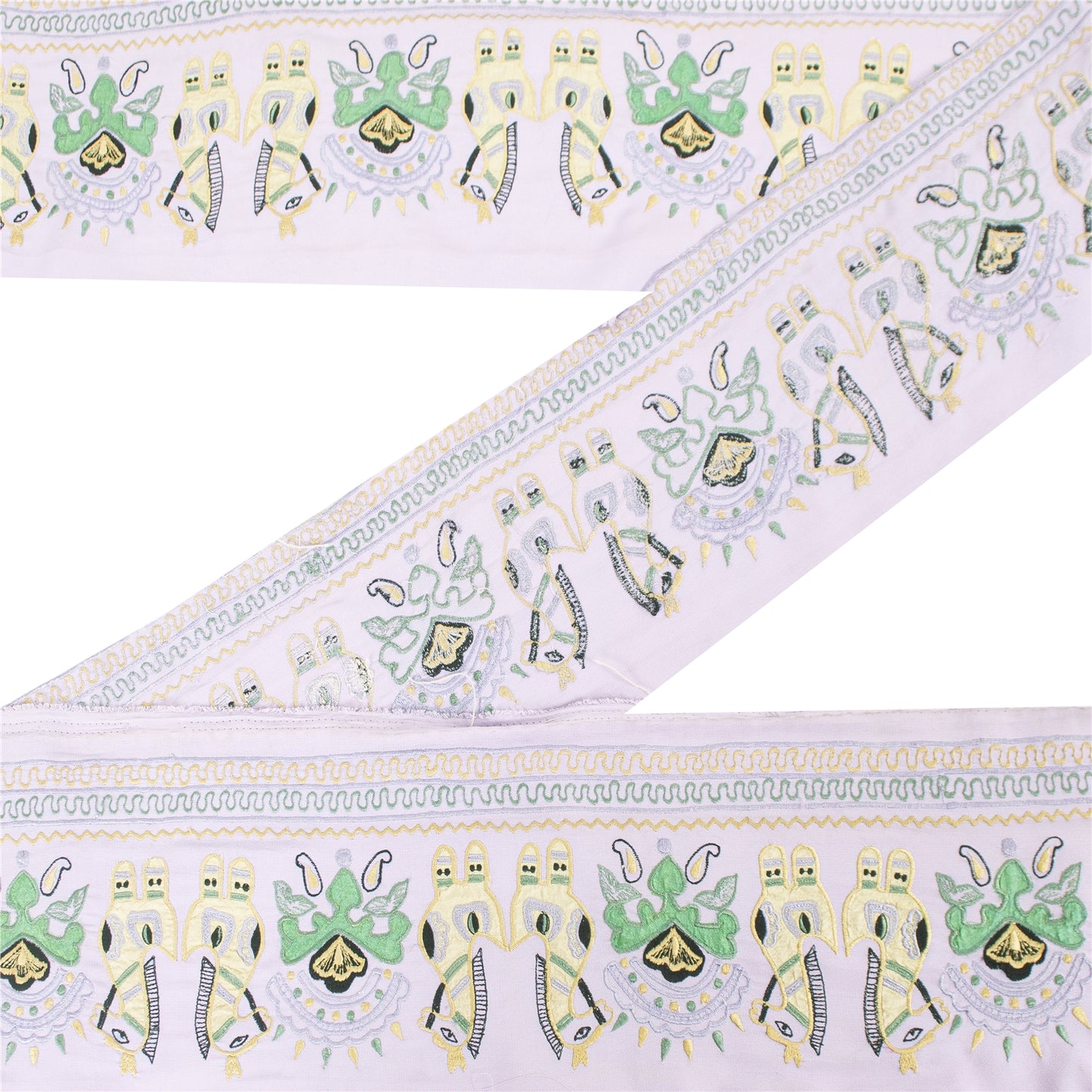 Sanskriti Vintage Sari Border Embroidered Peacock Patch Work 1YD Trim Lilac Lace