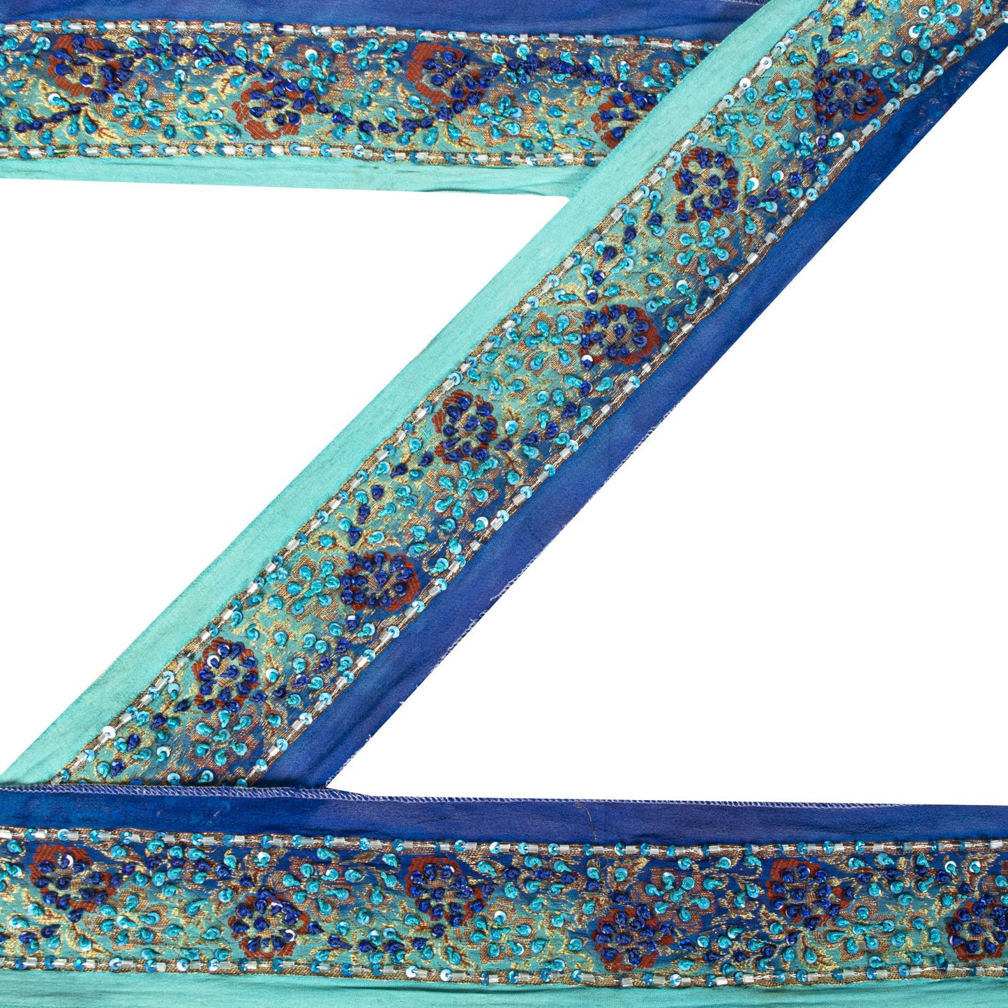 Sanskriti Vintage 1 Yard 2.2"W Sari Border Blue Pure Silk Hand Embroidered Lace
