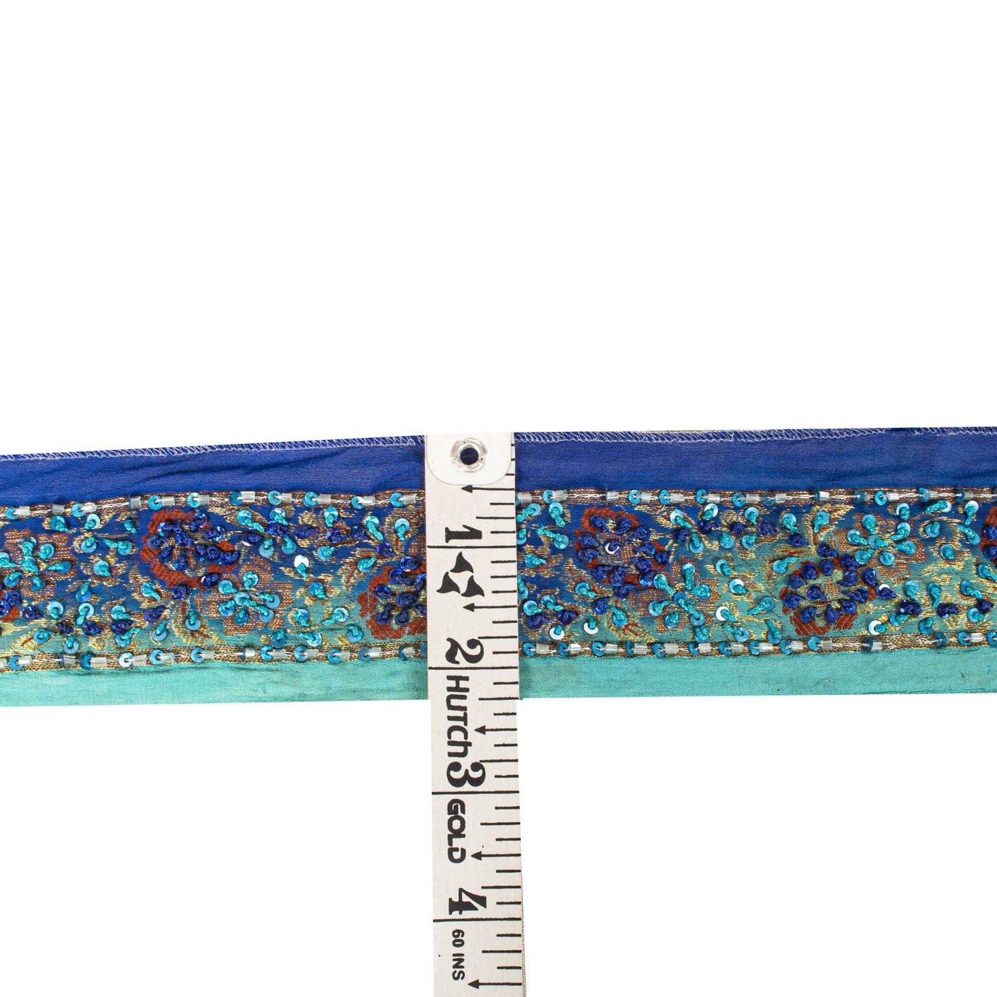Sanskriti Vintage 1 Yard 2.2"W Sari Border Blue Pure Silk Hand Embroidered Lace