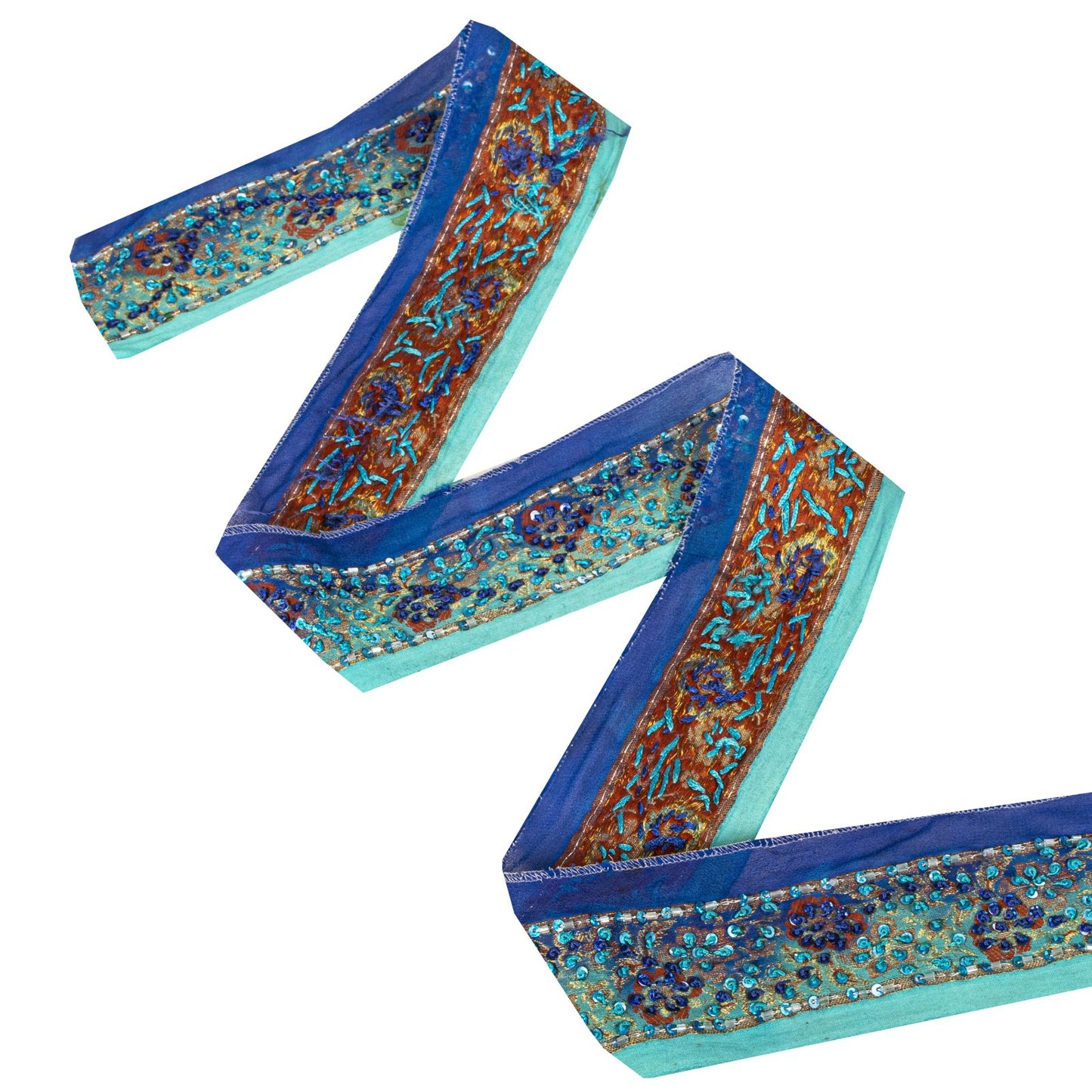 Sanskriti Vintage 1 Yard 2.2"W Sari Border Blue Pure Silk Hand Embroidered Lace