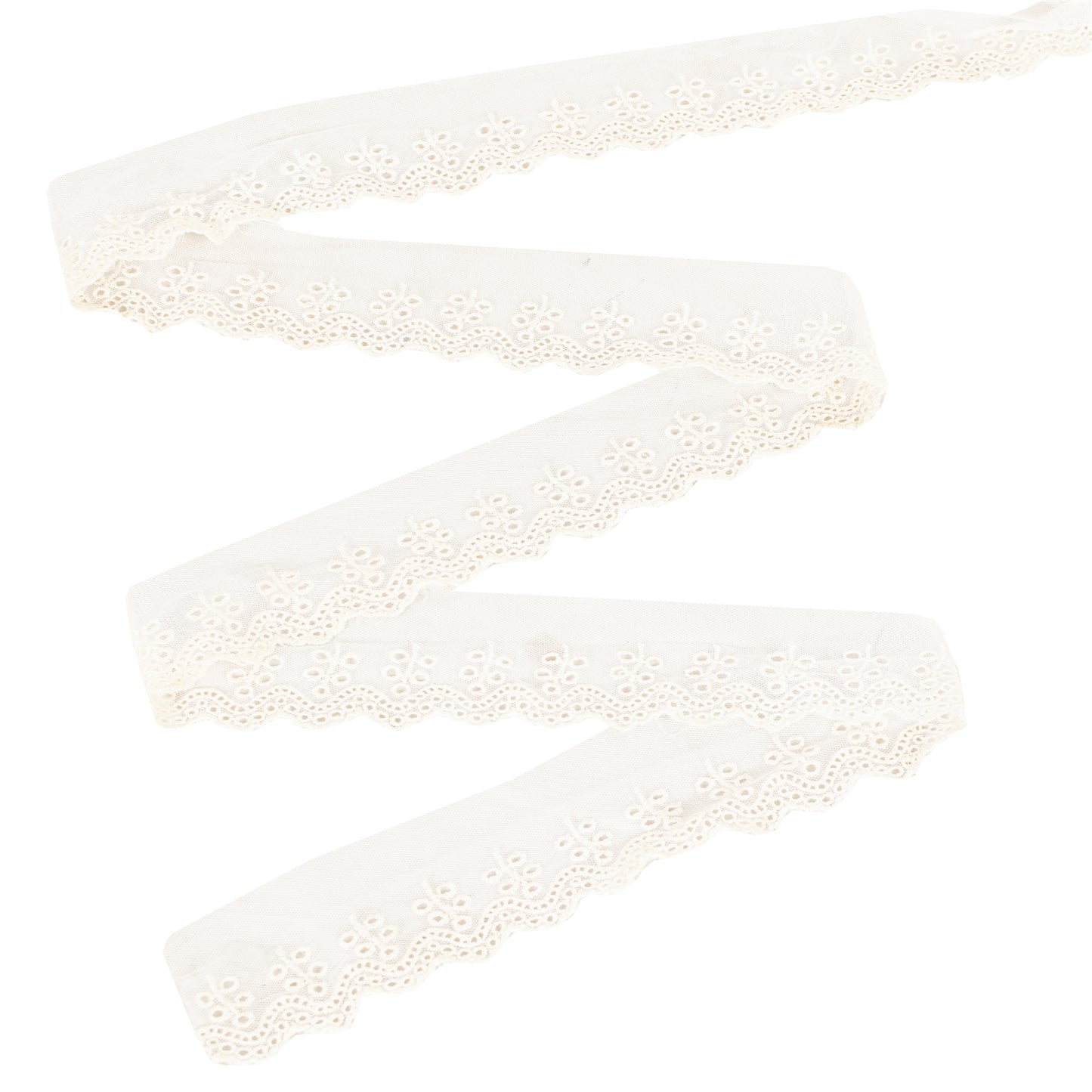 Sanskriti Vintage Sari Border Embroidered 1 YD Trim White Net Mesh Lace Robbin