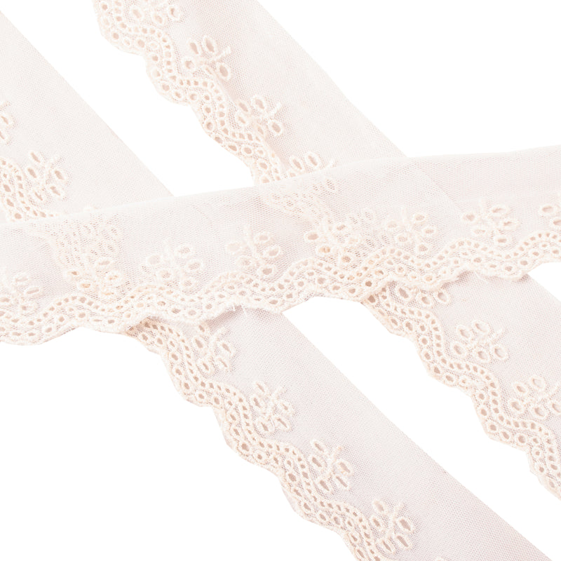 Sanskriti Vintage Sari Border Embroidered 1 YD Trim White Net Mesh Lace Robbin