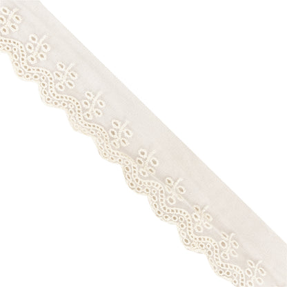 Sanskriti Vintage Sari Border Embroidered 1 YD Trim White Net Mesh Lace Robbin