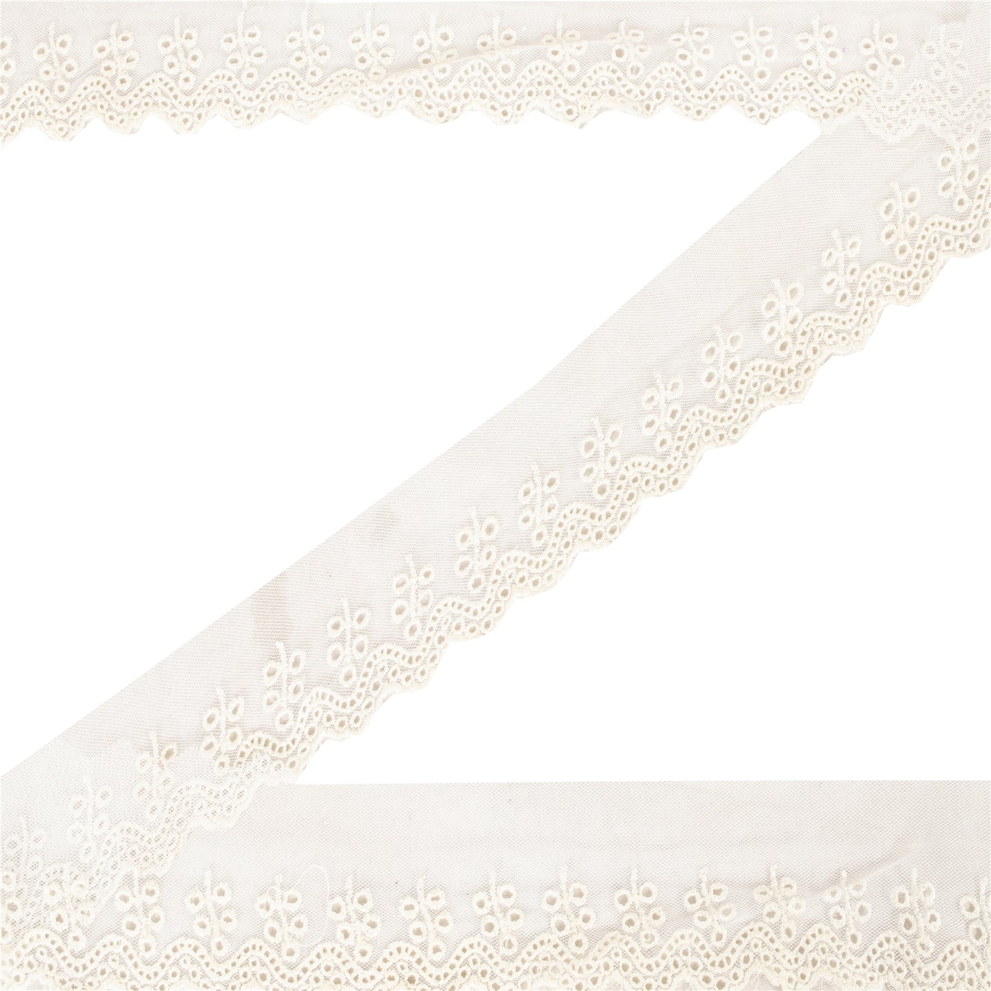 Sanskriti Vintage Sari Border Embroidered 1 YD Trim White Net Mesh Lace Robbin