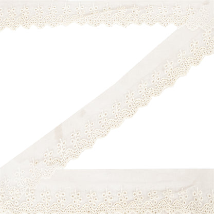 Sanskriti Vintage Sari Border Embroidered 1 YD Trim White Net Mesh Lace Robbin