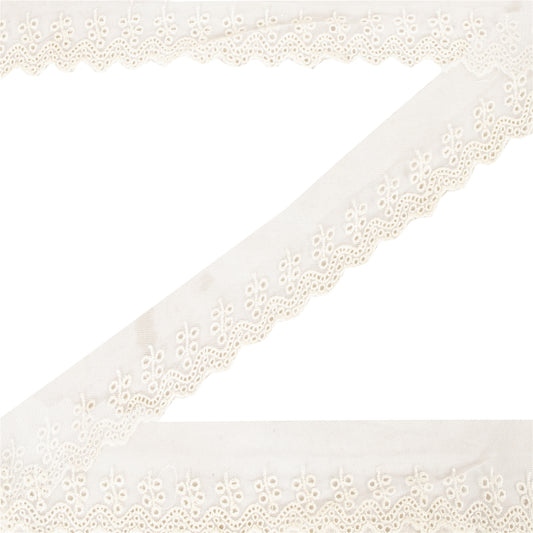 Sanskriti Vintage Sari Border Embroidered 1 YD Trim White Net Mesh Lace Robbin