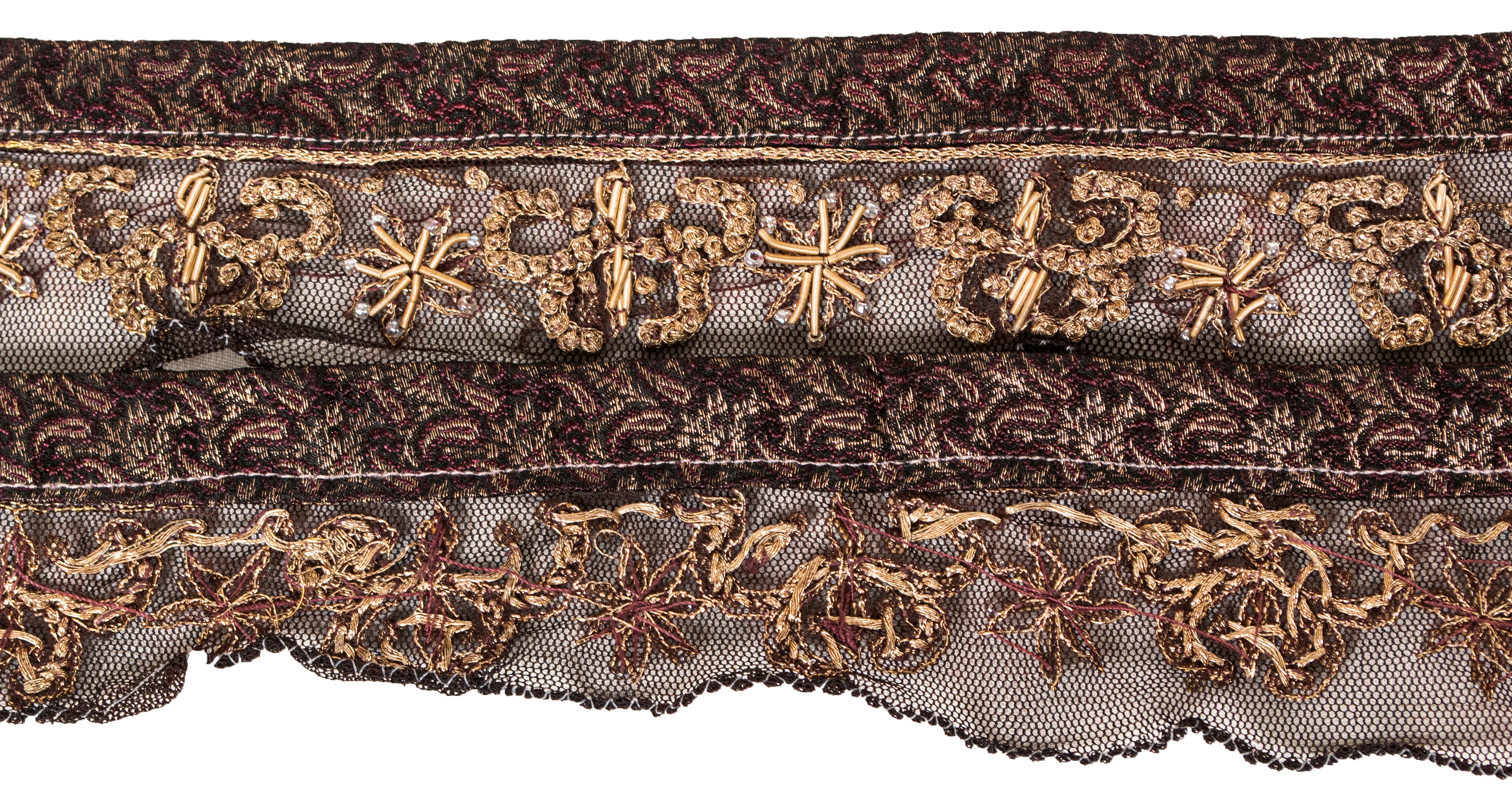 Sanskriti Vintage Craft Trims 1YD Saree Border Brown Hand Beaded Zardozi Lace