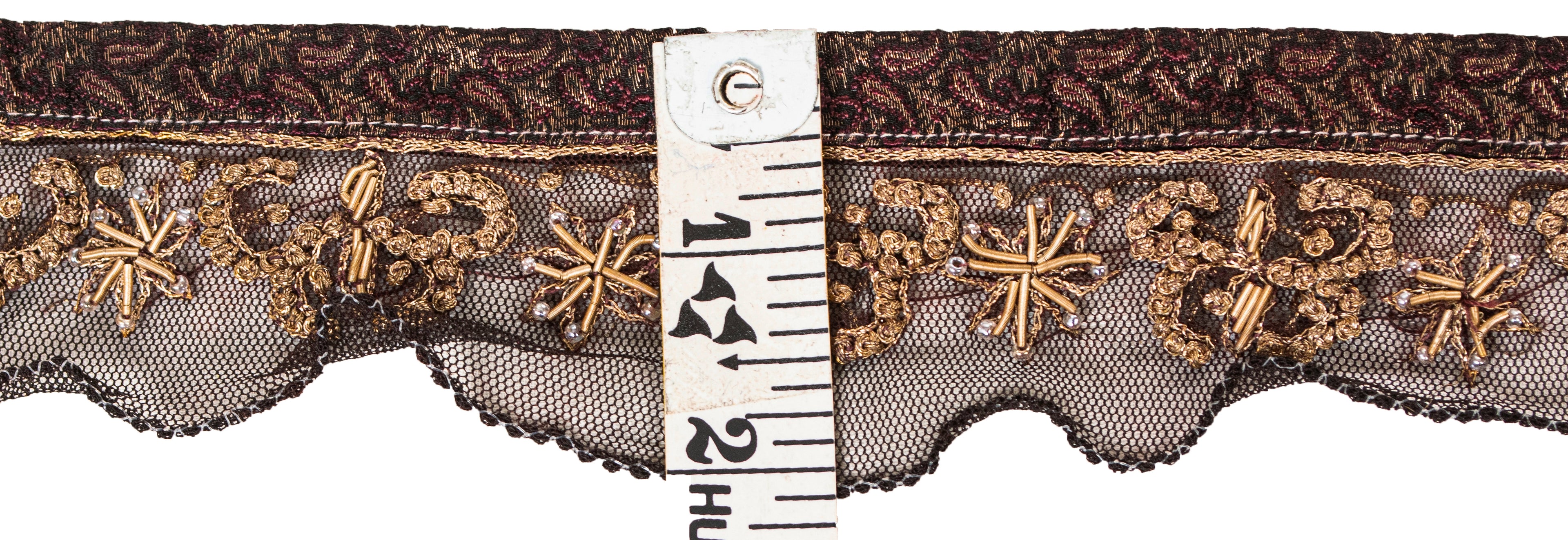 Sanskriti Vintage Craft Trims 1YD Saree Border Brown Hand Beaded Zardozi Lace