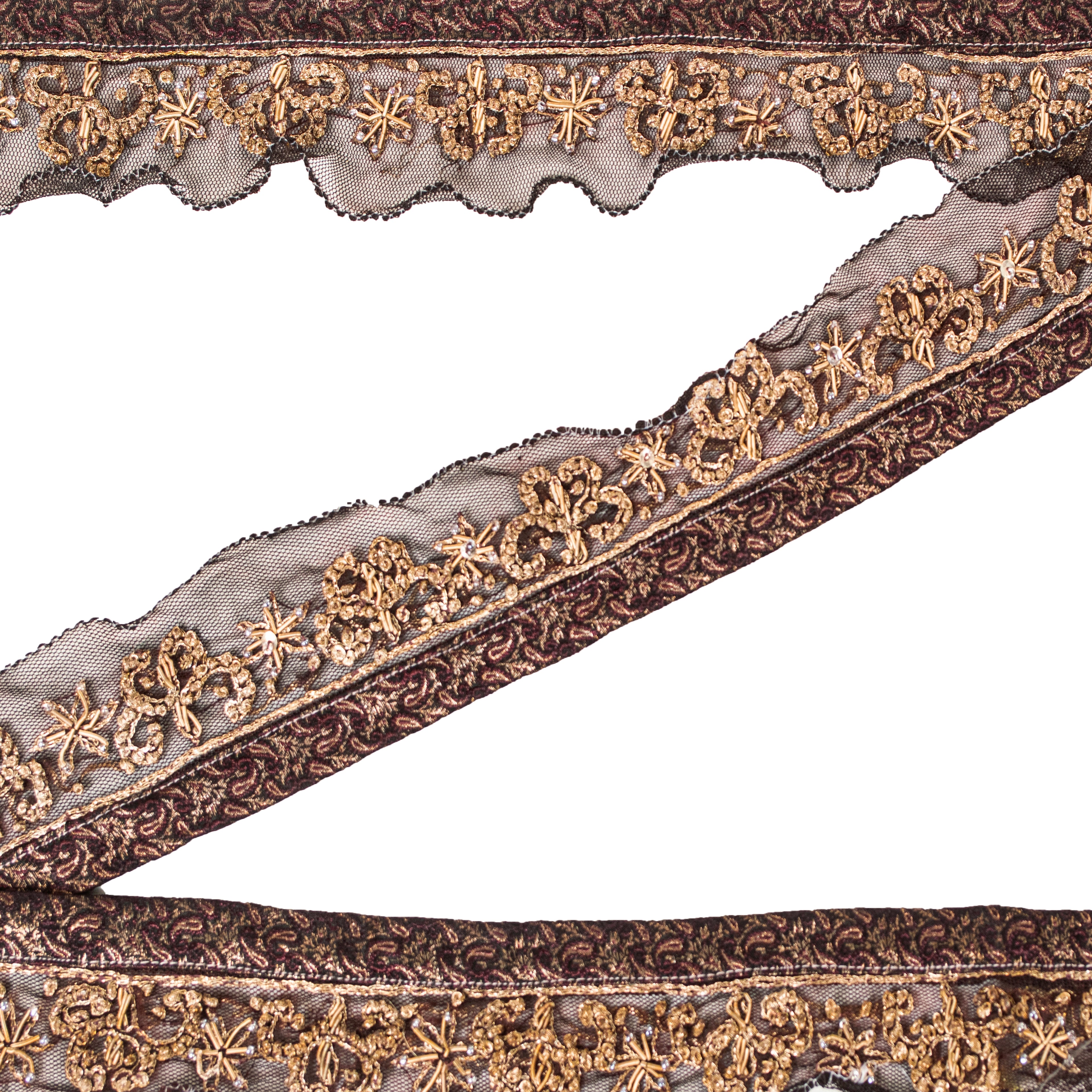 Sanskriti Vintage Craft Trims 1YD Saree Border Brown Hand Beaded Zardozi Lace