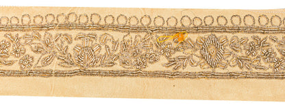 Sanskriti Vintage Craft Trims 1YD Saree Border Cream Hand EmbroideryZardozi Lace