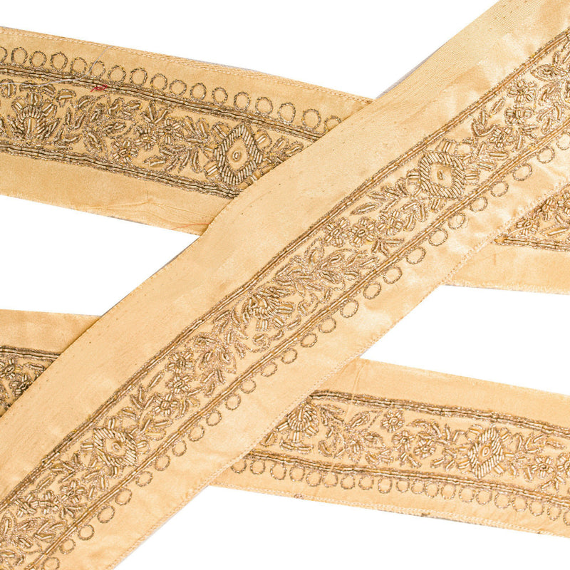 Sanskriti Vintage Craft Trims 1YD Saree Border Cream Hand EmbroideryZardozi Lace