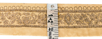 Sanskriti Vintage Craft Trims 1YD Saree Border Cream Hand EmbroideryZardozi Lace