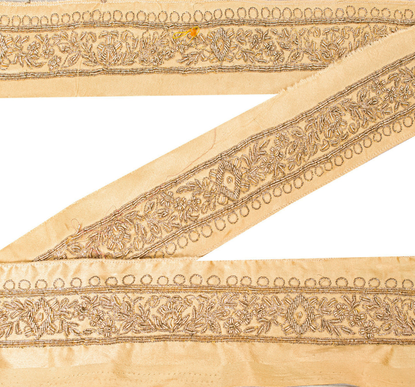 Sanskriti Vintage Craft Trims 1YD Saree Border Cream Hand EmbroideryZardozi Lace