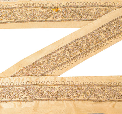 Sanskriti Vintage Craft Trims 1YD Saree Border Cream Hand EmbroideryZardozi Lace