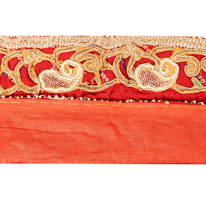 Sanskriti Vintage Red Embroidered Saree Border Trim 1YD Craft Lace 2.7"W Silk