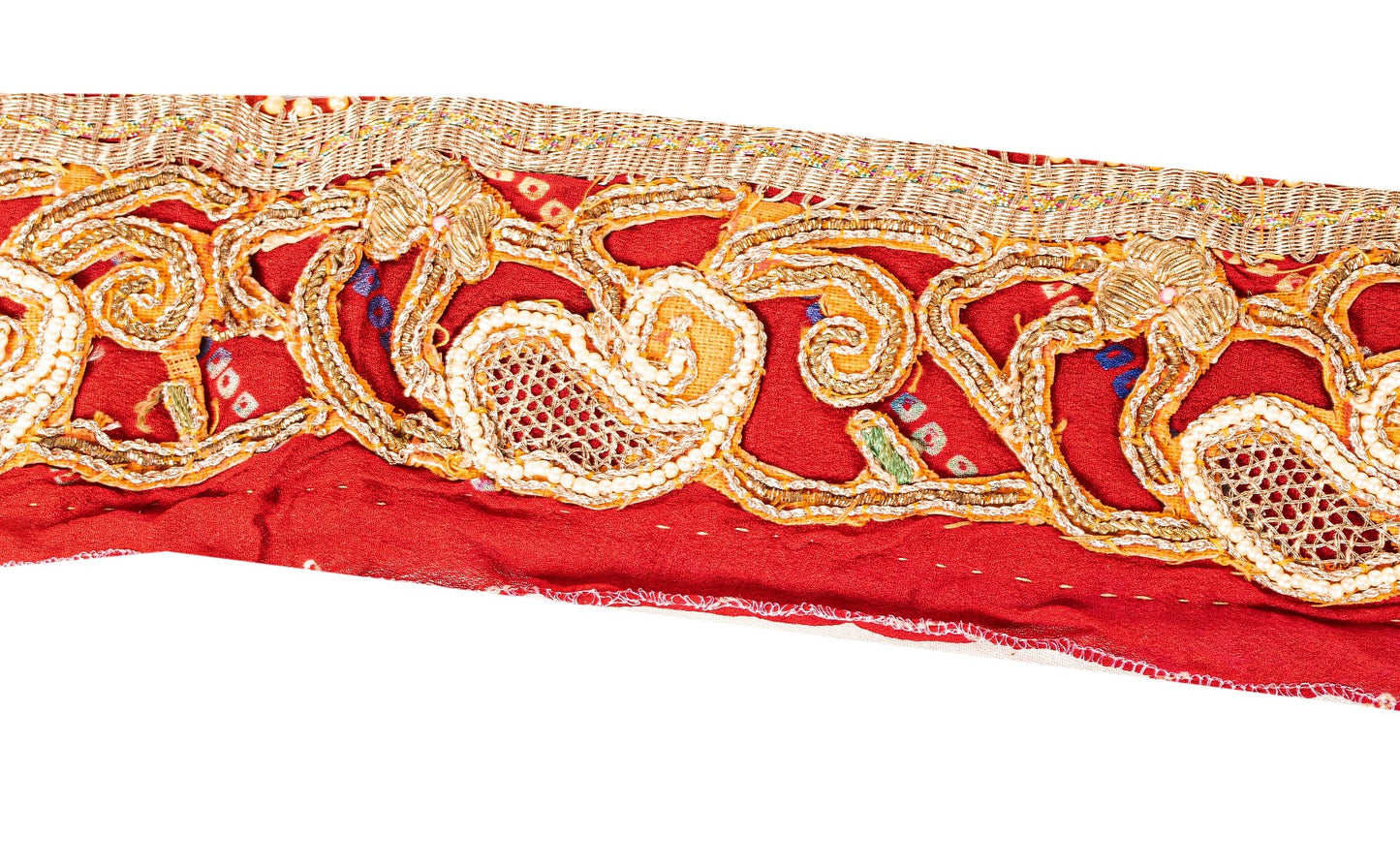 Sanskriti Vintage Red Embroidered Saree Border Trim 1YD Craft Lace 2.7"W Silk