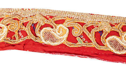 Sanskriti Vintage Red Embroidered Saree Border Trim 1YD Craft Lace 2.7"W Silk