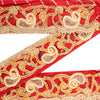 Sanskriti Vintage Red Embroidered Saree Border Trim 1YD Craft Lace 2.7"W Silk