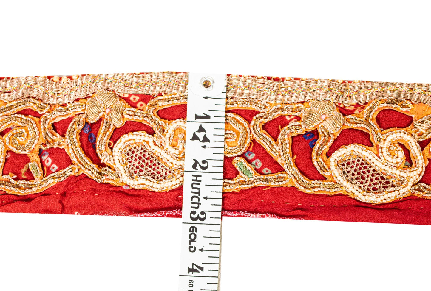 Sanskriti Vintage Red Embroidered Saree Border Trim 1YD Craft Lace 2.7"W Silk