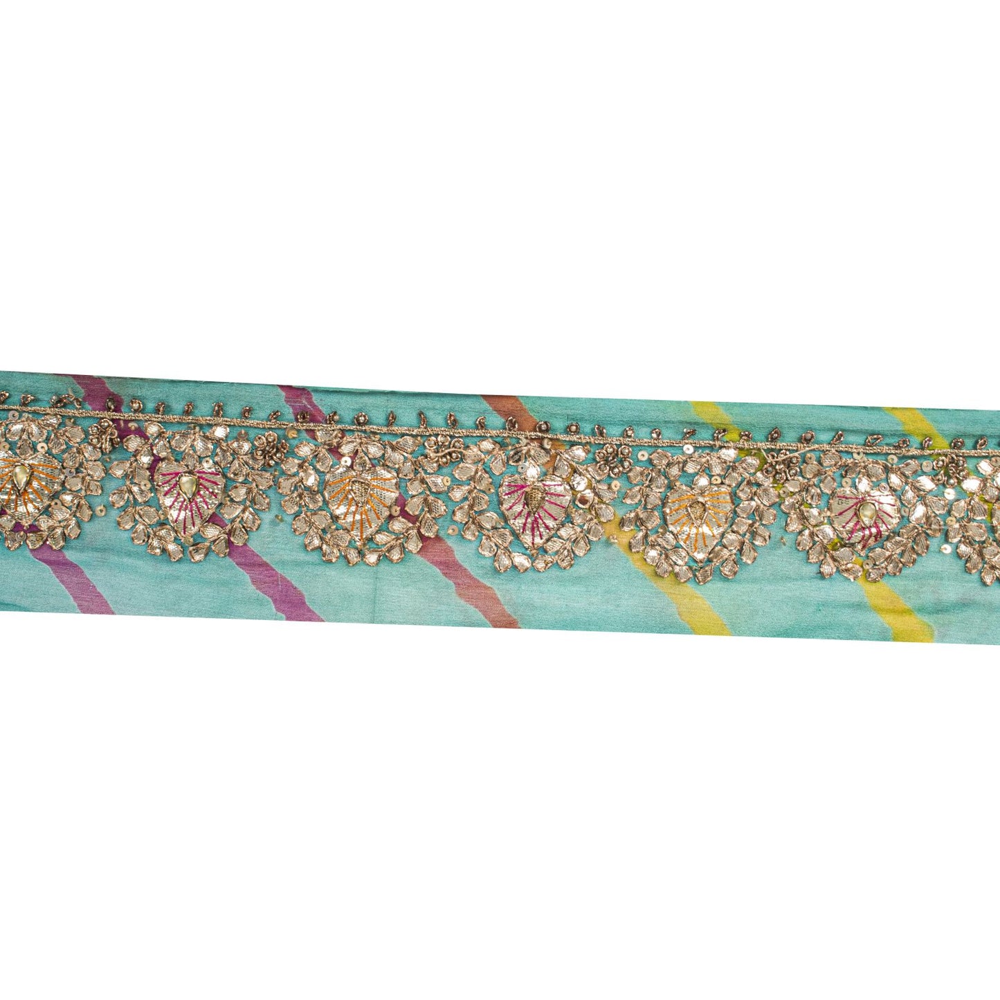 Sanskriti Vintage Blue Pure Georgette 1 YD Sari Border Hand Made Gota Patti Trim