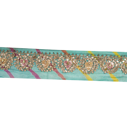 Sanskriti Vintage Blue Pure Georgette 1 YD Sari Border Hand Made Gota Patti Trim