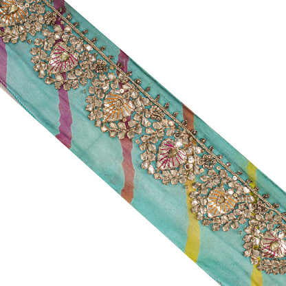 Sanskriti Vintage Blue Pure Georgette 1 YD Sari Border Hand Made Gota Patti Trim