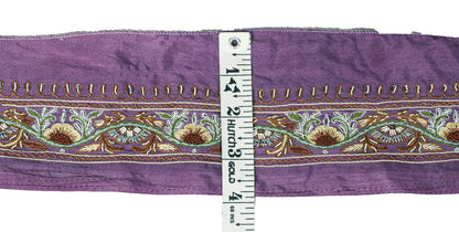 Sanskriti Vintage Purple Silk 1 YD Sari Border Embroidered Craft Trim RibbonLace