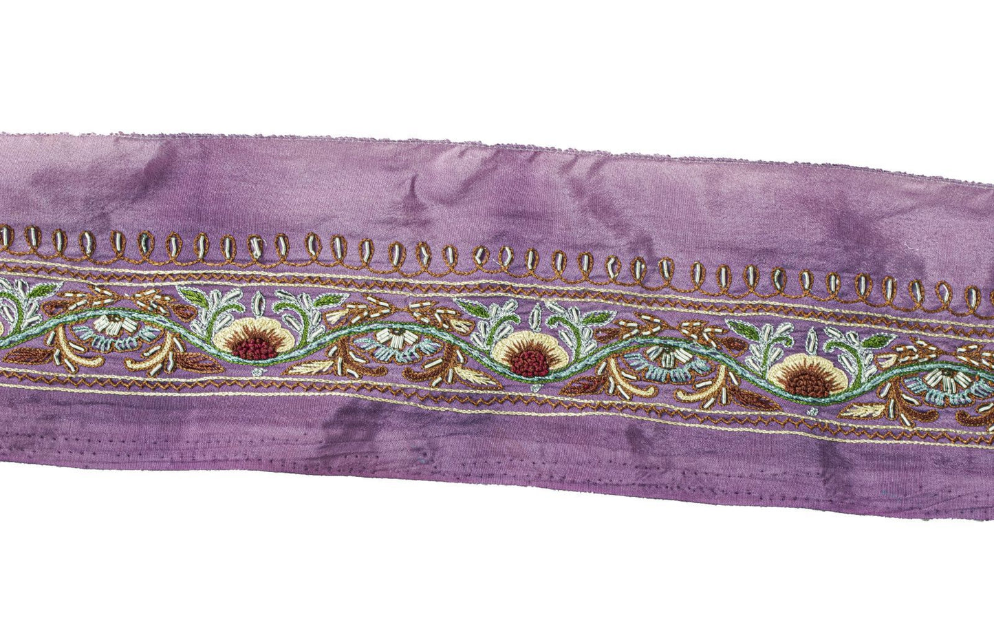 Sanskriti Vintage Purple Silk 1 YD Sari Border Embroidered Craft Trim RibbonLace