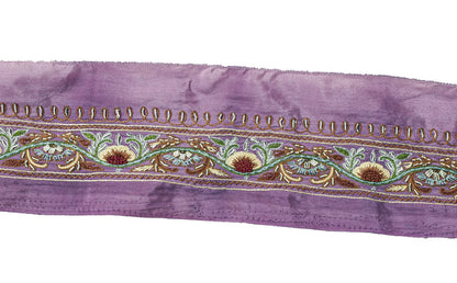 Sanskriti Vintage Purple Silk 1 YD Sari Border Embroidered Craft Trim RibbonLace